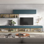 MUEBLE SALON CON ESTANTERIA METALICA