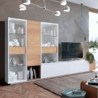 MUEBLE SALON CON VITRINAS EN CHAPA NATURAL Y LACA
